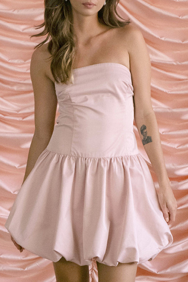 Vestidos sexys de color sólido con frunces y sin tirantes