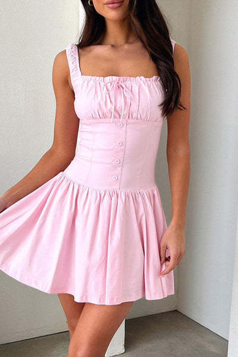 Vestidos sexis de color liso con encaje y escote cuadrado fruncido (4 colores)