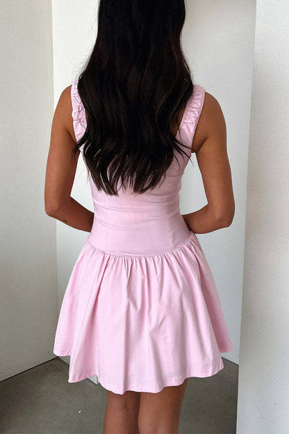 Vestidos sexis de color liso con encaje y escote cuadrado fruncido (4 colores)