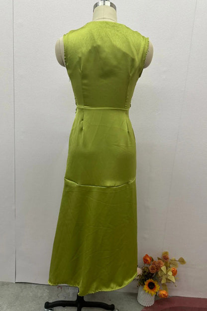 Vestidos sexis de color sólido con encaje y abertura en la cintura con escote en V