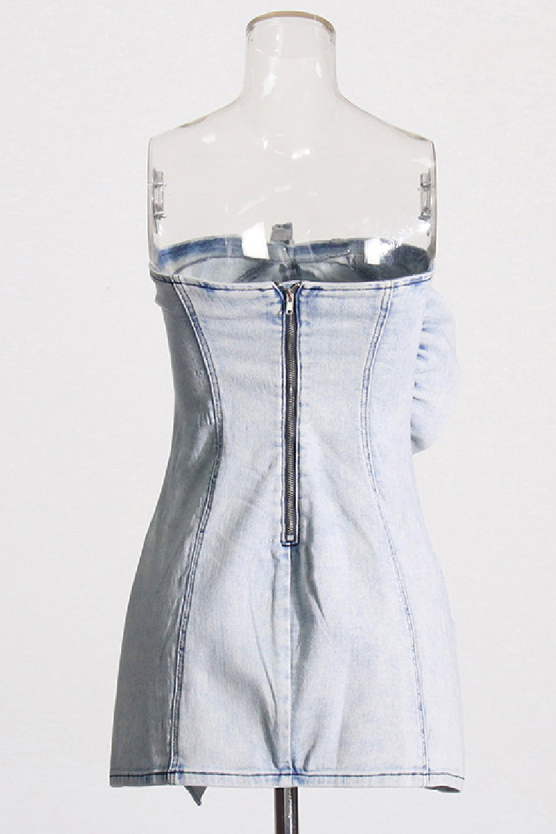 Vestidos vaqueros ajustados sin mangas, sin espalda, con flores y patchwork, sexys e informales