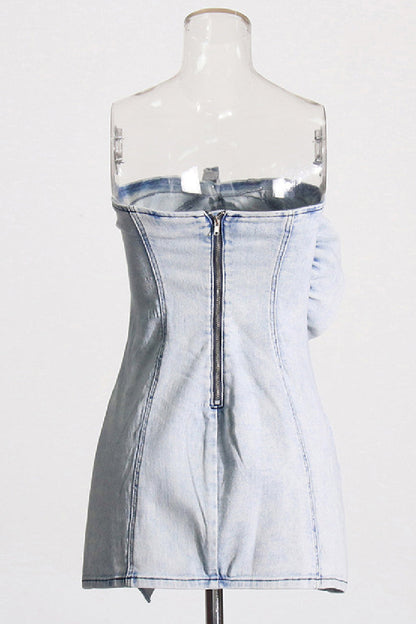 Vestidos vaqueros ajustados sin mangas, sin espalda, con flores y patchwork, sexys e informales