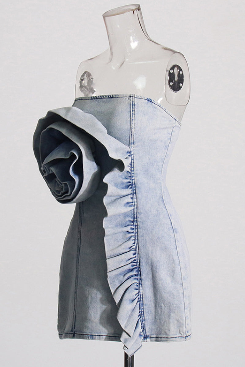 Vestidos vaqueros ajustados sin mangas, sin espalda, con flores y patchwork, sexys e informales