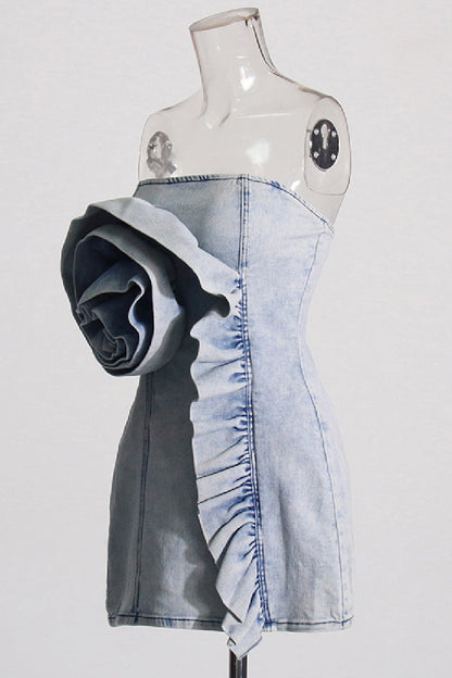 Vestidos vaqueros ajustados sin mangas, sin espalda, con flores y patchwork, sexys e informales