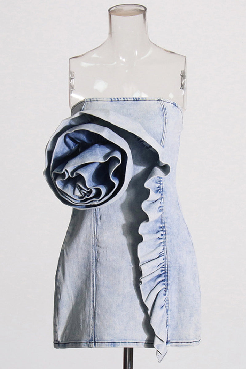 Vestidos vaqueros ajustados sin mangas, sin espalda, con flores y patchwork, sexys e informales