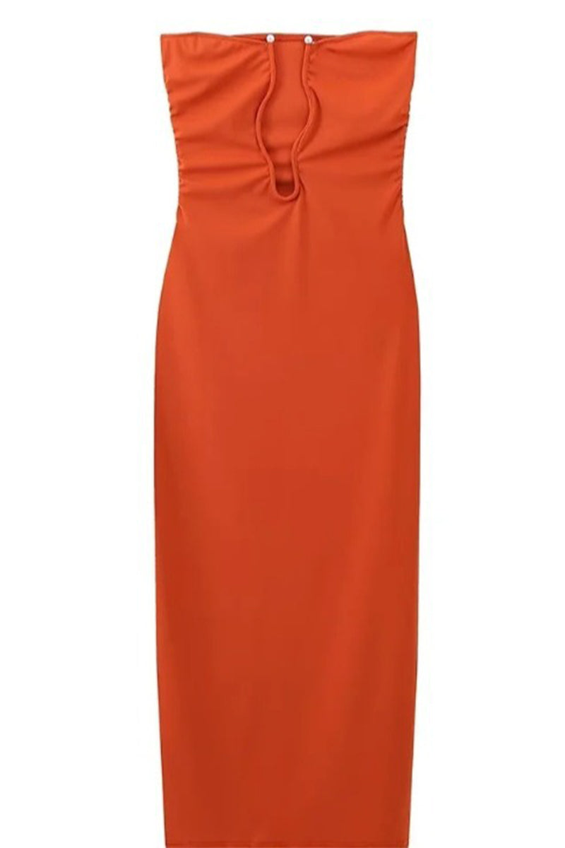 Vestidos sexis de falda de un solo paso con escote en U y aberturas en color sólido