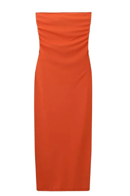 Vestidos sexis de falda de un solo paso con escote en U y aberturas en color sólido