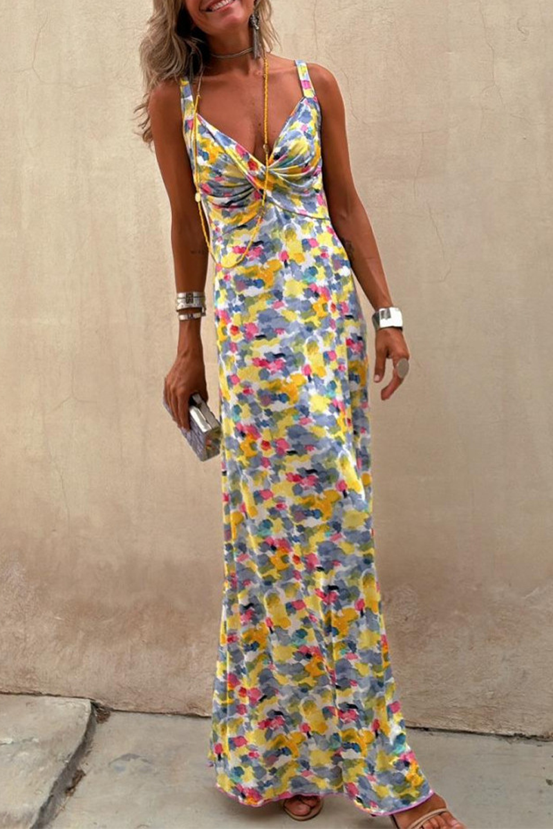 Vestidos casuales con falda de un solo paso, escote en V y estampado geométrico en contraste