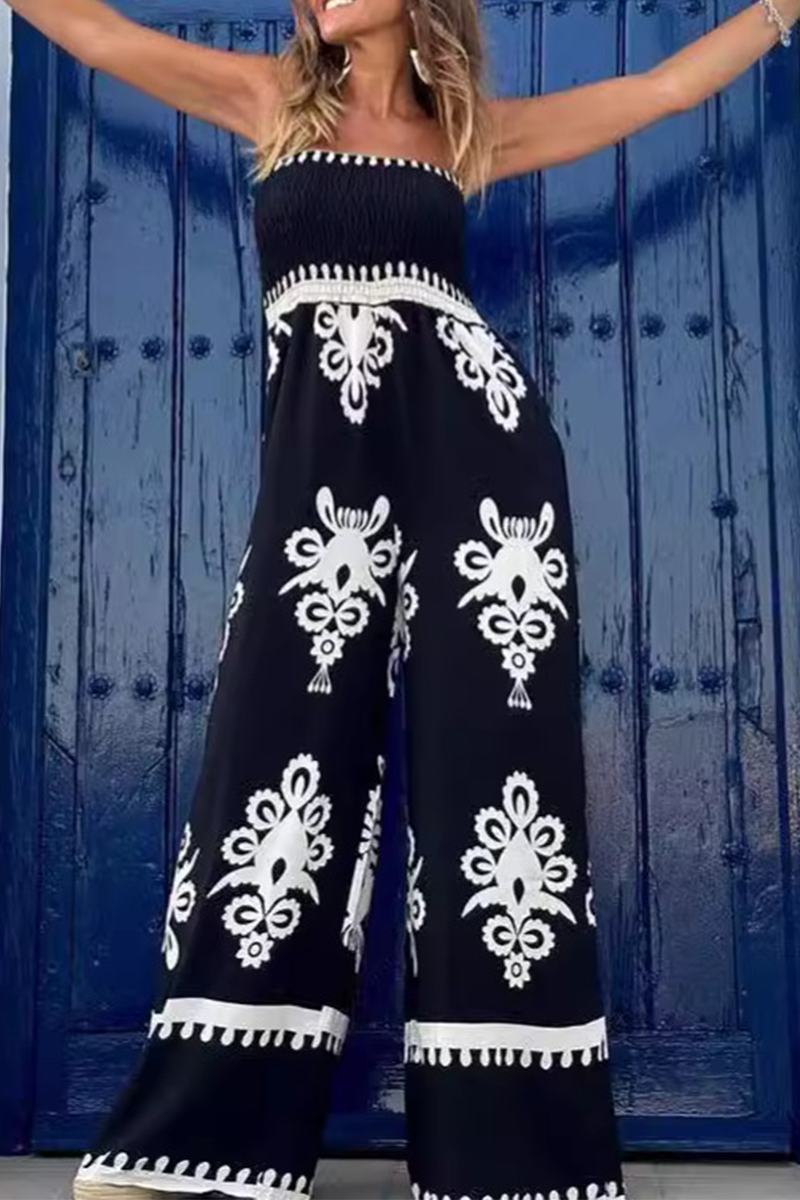 Mono holgado sin tirantes con bolsillos y estampado geométrico sexy