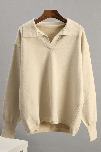 Suéteres casuales de cuello POLO de punto con patchwork de color sólido para uso diario