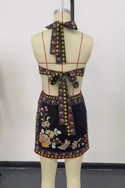 Vestidos de playa sexis con estampado floral, encaje, espalda descubierta y cuello halter