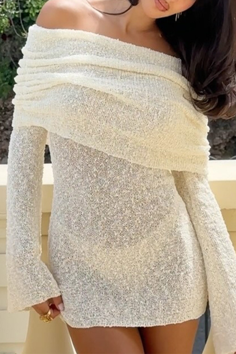 Vestido sexy de un solo paso con falda de color sólido, transparente, con aberturas y hombros descubiertos