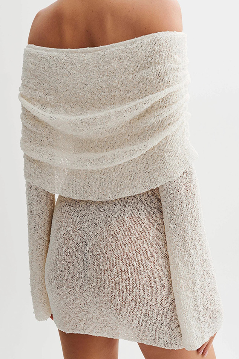 Vestido sexy de un solo paso con falda de color sólido, transparente, con aberturas y hombros descubiertos