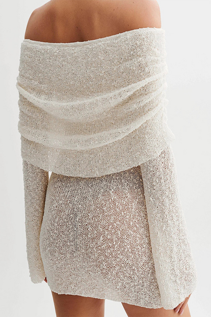 Vestido sexy de un solo paso con falda de color sólido, transparente, con aberturas y hombros descubiertos