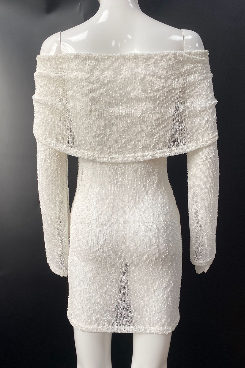 Vestido sexy de un solo paso con falda de color sólido, transparente, con aberturas y hombros descubiertos