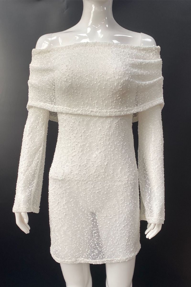 Vestido sexy de un solo paso con falda de color sólido, transparente, con aberturas y hombros descubiertos