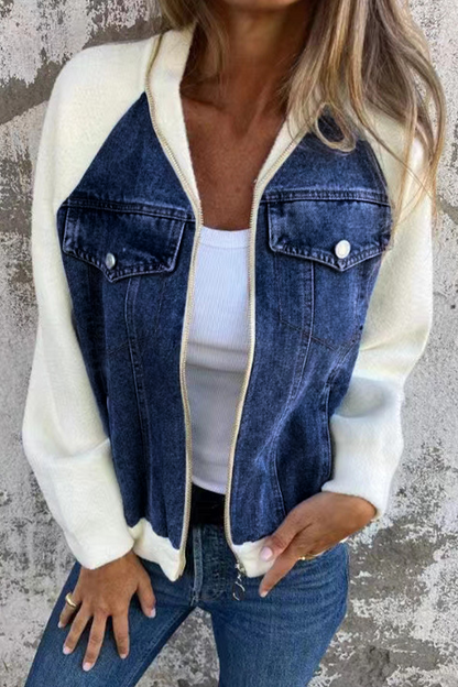 Prendas de abrigo informales de color liso con cremallera y cuello vuelto en contraste (8 colores)