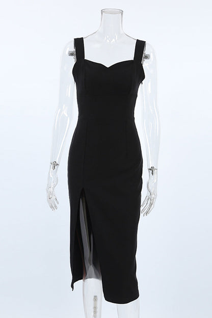 Vestidos sexis de falda cruzada con escote en V y abertura en color sólido