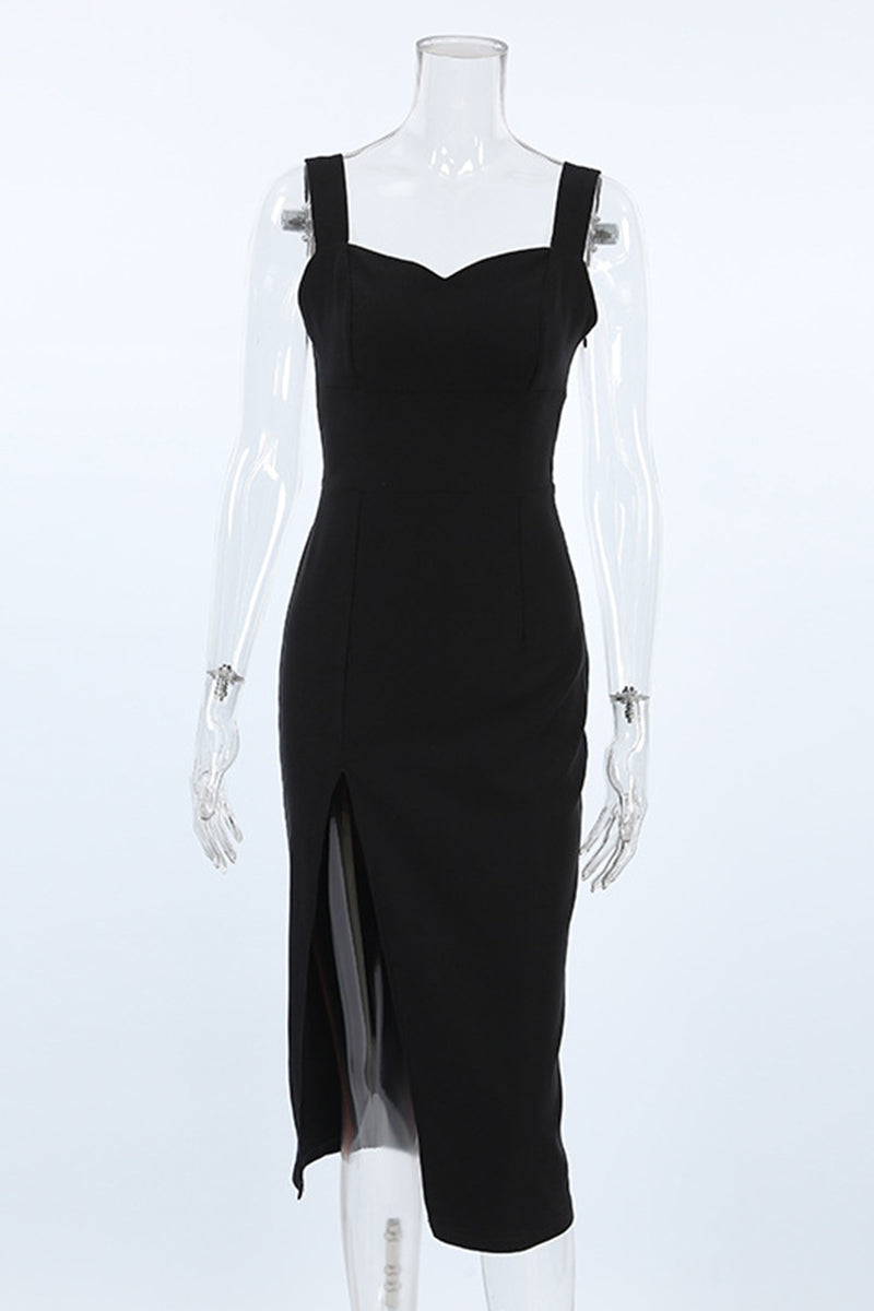 Vestidos sexis de falda cruzada con escote en V y abertura en color sólido