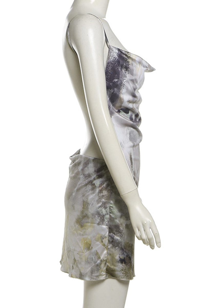 Vestidos de tirantes finos con espalda descubierta y estampado de patchwork urbano