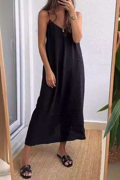 Vestidos casuales de diario con escote en V y tirantes en color liso (7 colores)