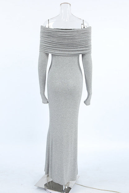 Vestidos sexis de calle de un solo paso con falda fruncida y hombros descubiertos en color liso