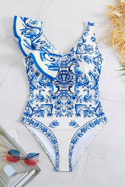 Traje de baño sexy con estampado floral de patchwork, sin espalda (con relleno)