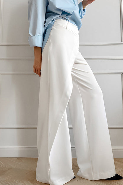 Pantalones casuales de diario con botones, cintura alta irregular, pierna ancha, color liso