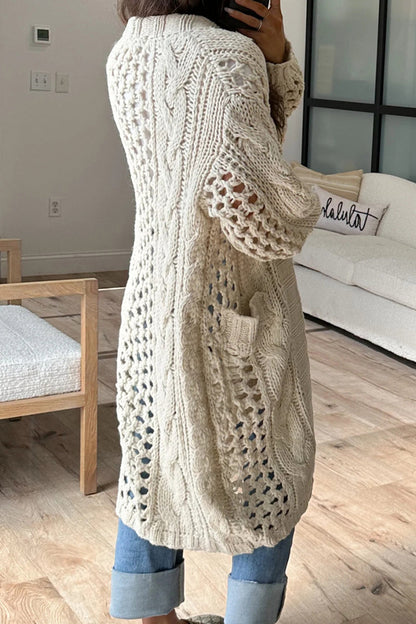 Cárdigan informal de uso diario con cuello tipo cárdigan de color liso con bolsillos calados