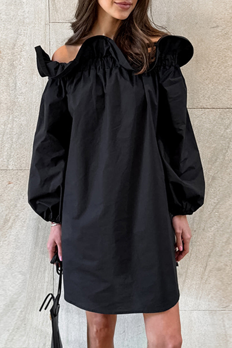 Vestidos casuales de color sólido con volantes y hombros descubiertos