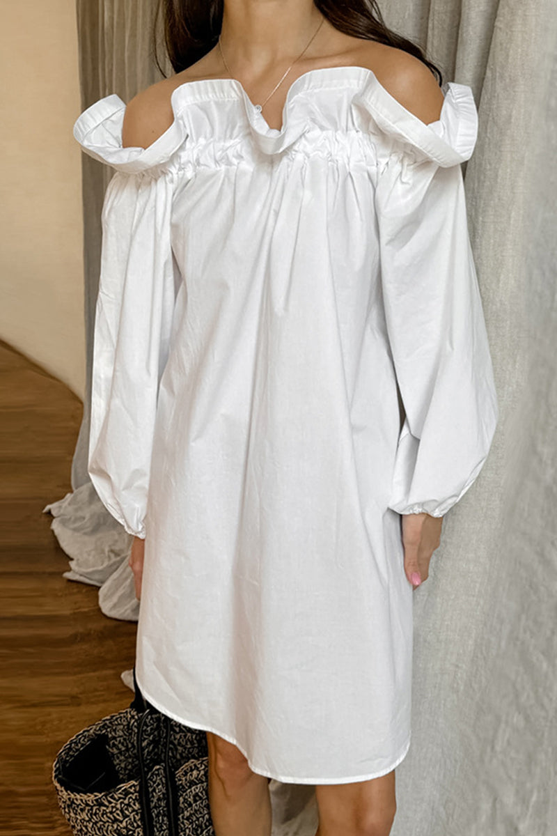 Vestidos casuales de color sólido con volantes y hombros descubiertos