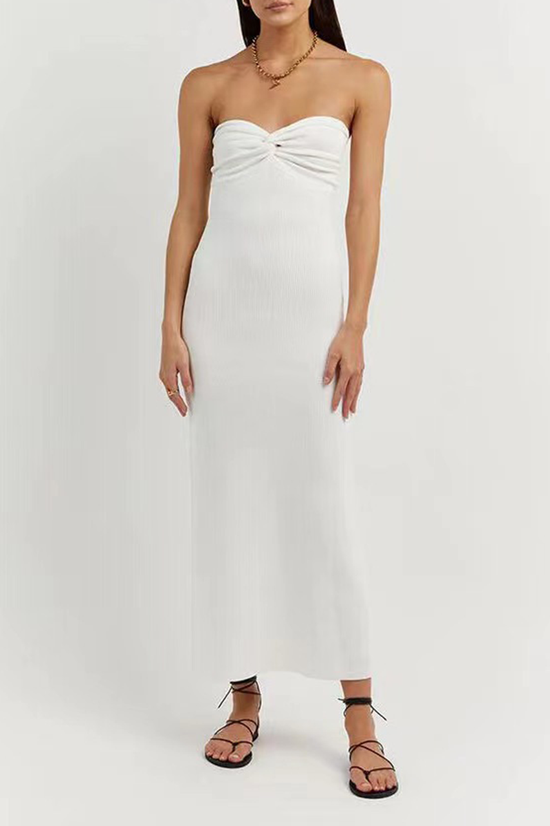 Vestidos sexis de un solo paso con falda sin tirantes y espalda descubierta de color sólido (4 colores)