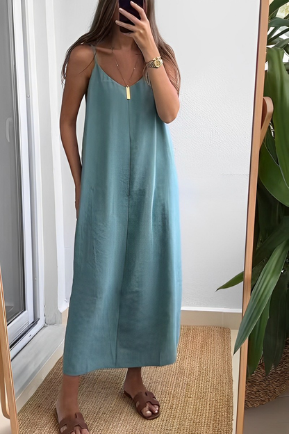 Vestidos casuales de diario con escote en V y tirantes en color liso (7 colores)