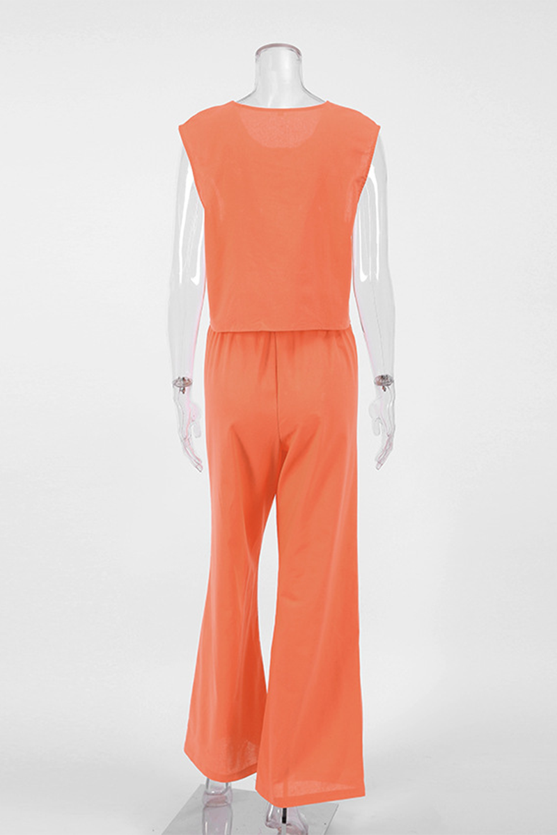 Conjunto informal de dos piezas, sin mangas, cuello redondo, color sólido, con cordones y diario