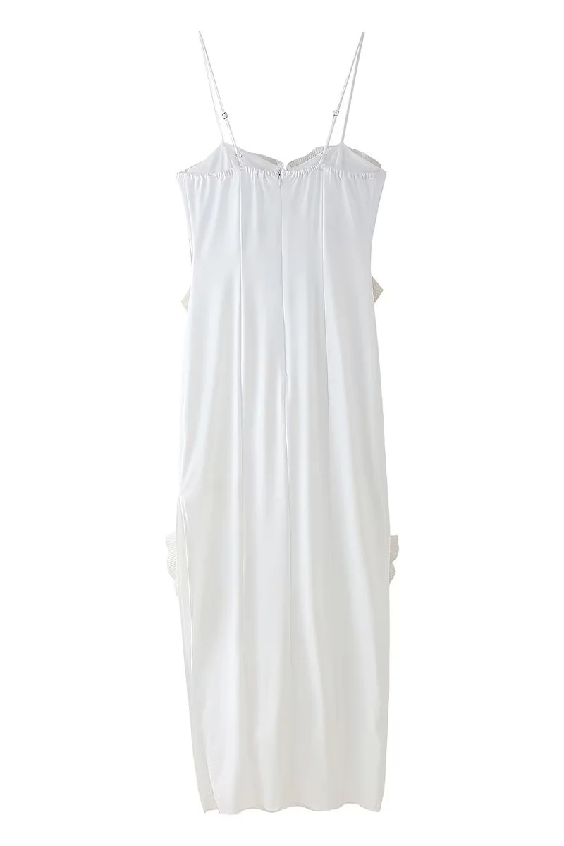 Vestidos sexis de cuello en V con volantes y patchwork en color liso