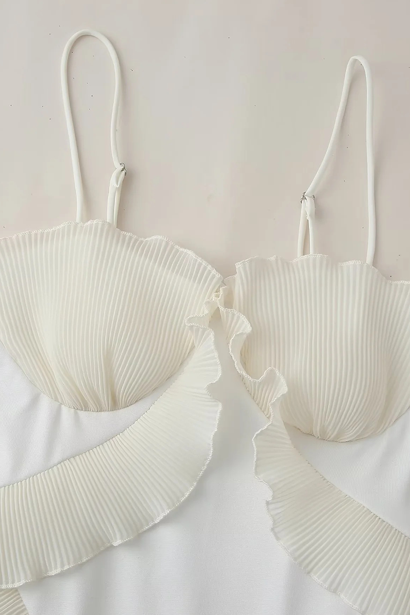 Vestidos sexis de cuello en V con volantes y patchwork en color liso