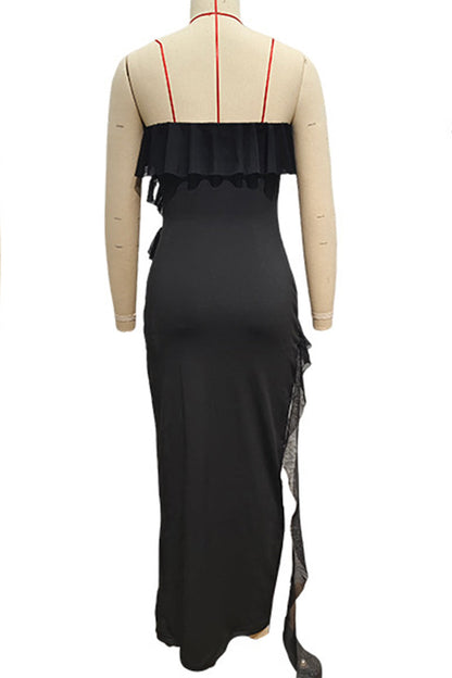 Vestidos sexis irregulares con abertura y volantes de color liso (3 colores)