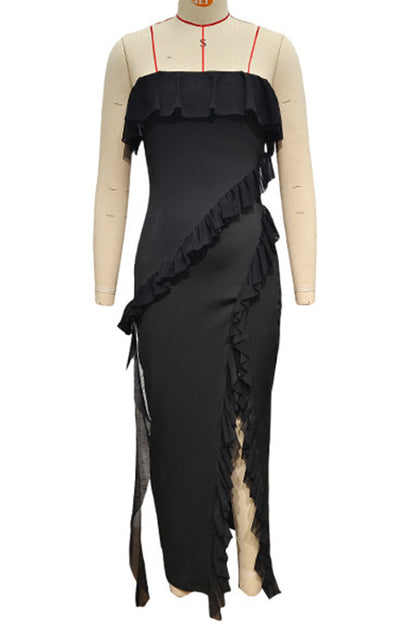 Vestidos sexis irregulares con abertura y volantes de color liso (3 colores)