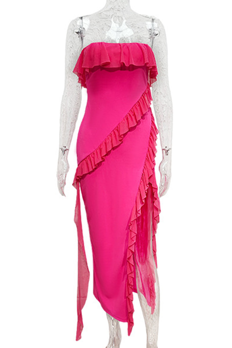 Vestidos sexis irregulares con abertura y volantes de color liso (3 colores)