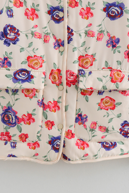 Casual Flowers Pocket Patchwork O Neck Jacket