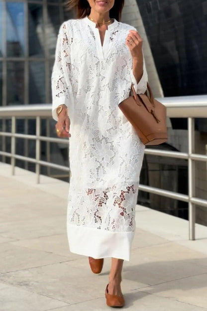 Vestido elegante de encaje de color sólido para uso diario.