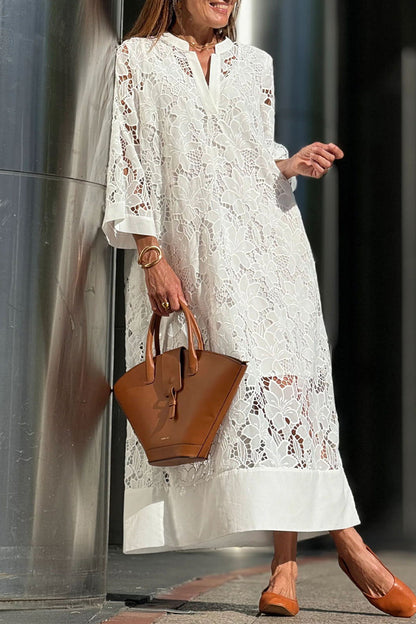 Vestido elegante de encaje de color sólido para uso diario.