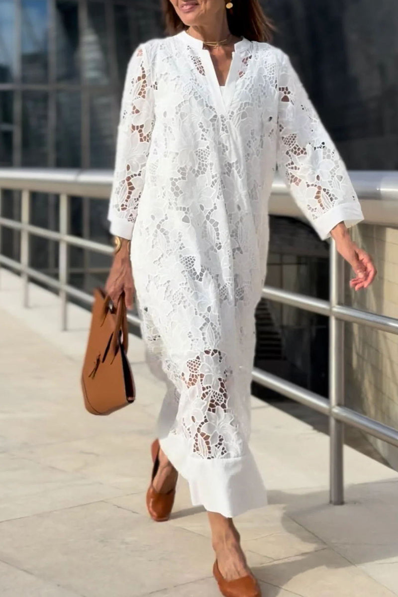 Vestido elegante de encaje de color sólido para uso diario.