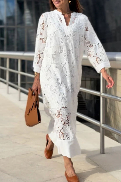 Vestido elegante de encaje de color sólido para uso diario.