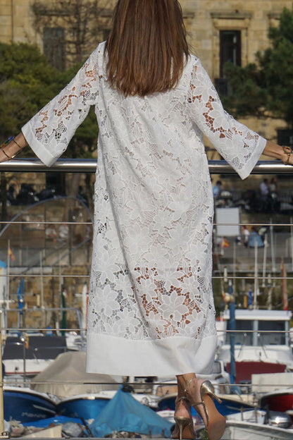 Vestido elegante de encaje de color sólido para uso diario.