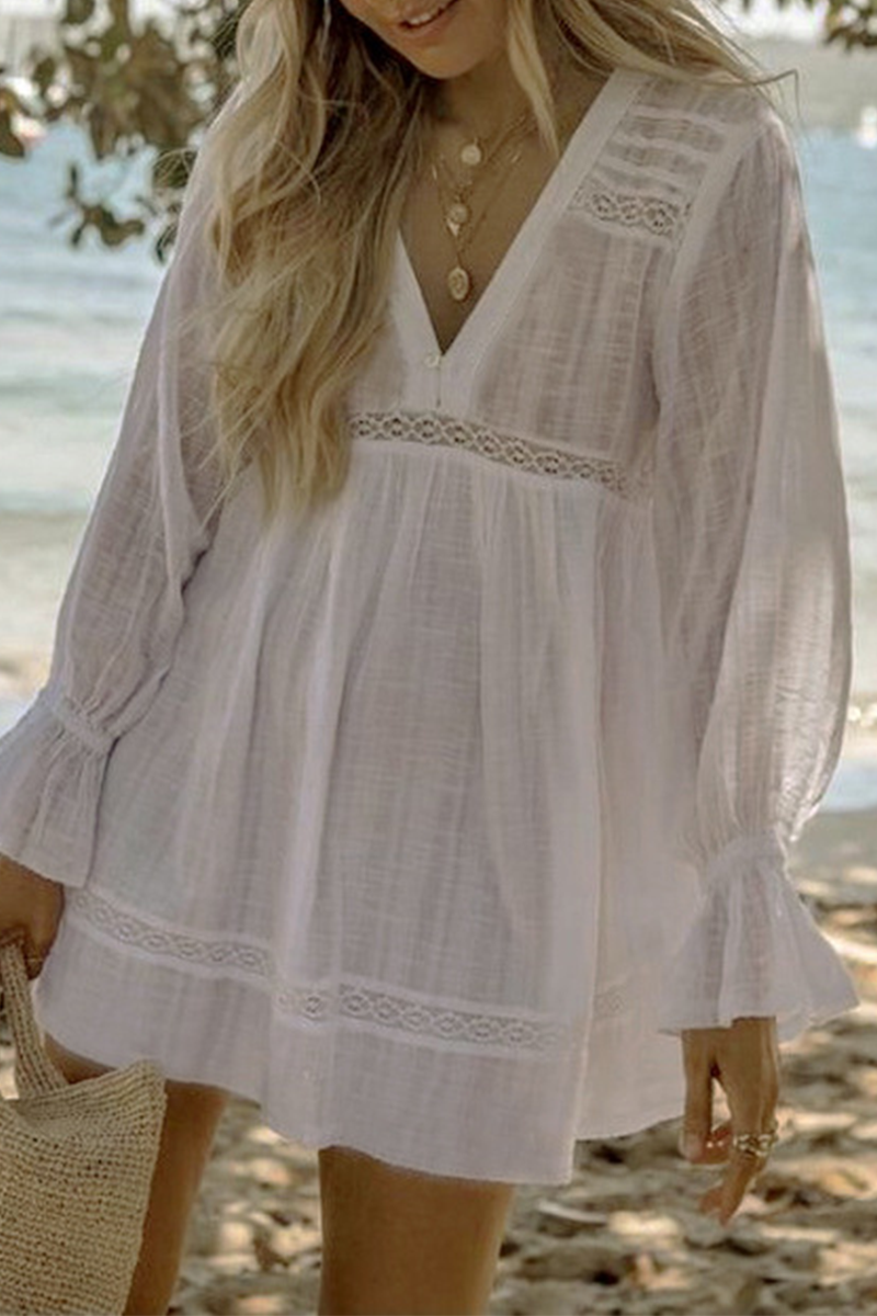 Traje de baño informal de vacaciones con estampado de patchwork de color sólido y transparente