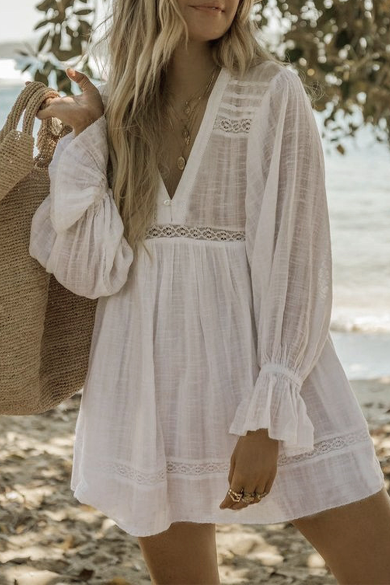 Traje de baño informal de vacaciones con estampado de patchwork de color sólido y transparente