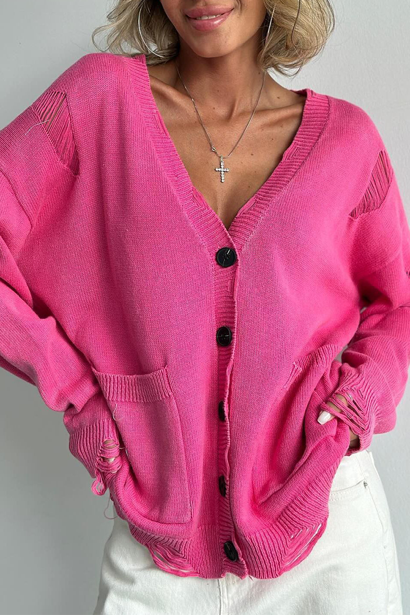 Prenda exterior informal de uso diario, de color liso, con bolsillos rotos y botones, cuello en V (3 colores)