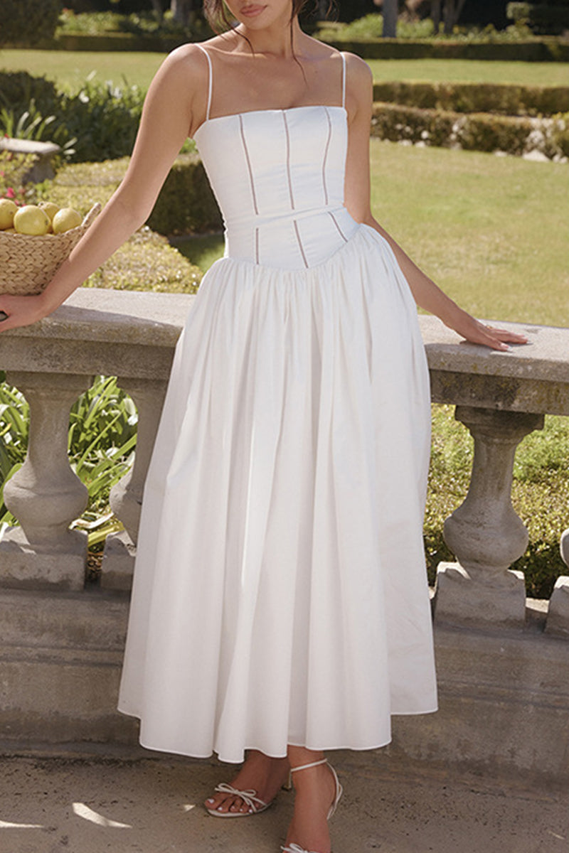 Vestidos sexis de color sólido con encaje calado y escote cuadrado