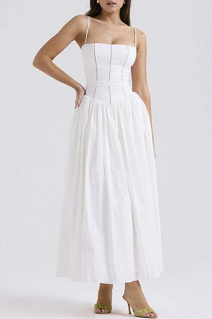 Vestidos sexis de color sólido con encaje calado y escote cuadrado